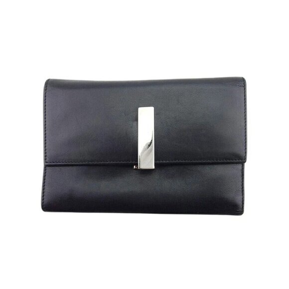 Salvatore Ferragamo Three -fold wallet logo plate Leather Authentic USED - Picture 1 of 11